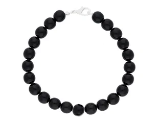 Srebrna Bransoletka Perły Perełki Czarne 8Mm 19Cm - Bransoletki - miniaturka - grafika 1