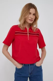 Koszulki i topy damskie - Giorgio Armani Exchange Exchange T-shirt bawełniany kolor czerwony z kołnierzykiem - grafika 1