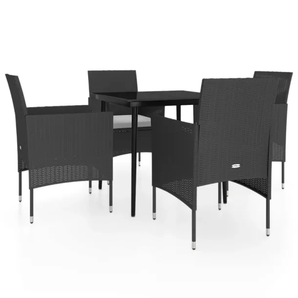 Zestaw Stolik i Krzesła Ogrodowe - Czarny rattan PE, stal, szkło - 80x80x