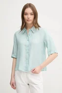 Koszule damskie - United Colors of Benetton koszula lniana kolor turkusowy regular z kołnierzykiem klasycznym - miniaturka - grafika 1