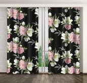 Zasłony - Zasłona Gotowa Na Żabki, 160X250, Czarna W Kwiaty, Zmb-57 - miniaturka - grafika 1