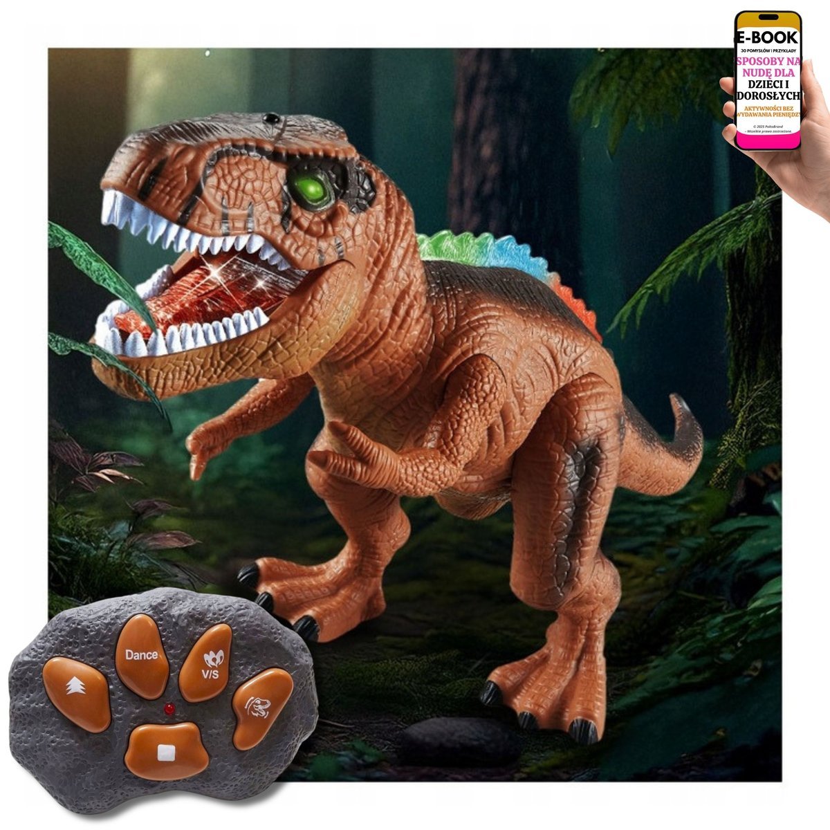 DINOZAUR ZDALNIE STEROWANY NA PILOTA INTERAKTYWNY ROBOT CHODZI I ŚWIECI PREZENT NA URODZINY I ŚWIĘTA DLA CHŁOPCA + EBOOK-3