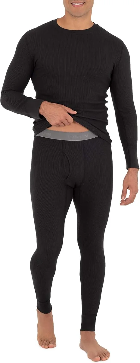 Fruit of the Loom męski zestaw bielizny termoaktywnej waflowej S czarny