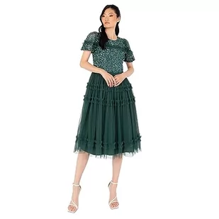 Maya Deluxe Women's Midi Sukienka damska z sekwencji Embellished Short Sleeve Ruffle for Wedding Guest Bridesmaid Occasion Evening Ball Gown, Emerald Green, 54, szmaragdowy (Emerald Green), 54 - Sukienki - miniaturka - grafika 1