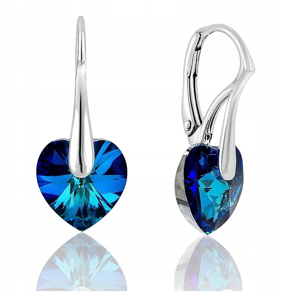 KOLCZYKI SWAROVSKI SREBRNE SERCA PRÓBA 925 WISZĄCE BERMUDA BLUE NIEBIESKIE