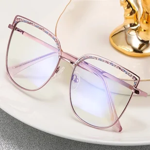Damskie okulary kocie zerówki do komputera BLUE LIGHT z fleksami 25153C Jasny Fiolet - Okulary korekcyjne, oprawki, szkła - miniaturka - grafika 1