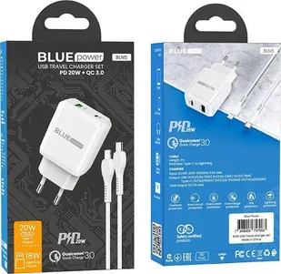 Ładowarka Blue Power BLUE POWER ŁADOWARKA SIECIOWA PD20W+QC3.0 KABEL LIGHTNING BIAŁY standard - Ładowarki do telefonów - miniaturka - grafika 1