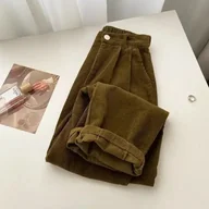 Spodnie damskie - Sztruksowe spodnie typu baggy - Khaki XXL - miniaturka - grafika 1