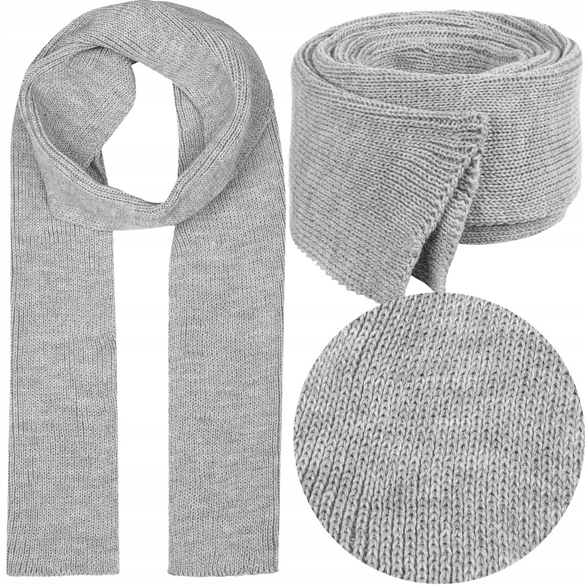 Męski Szary Szal Klasyczny Szalik Jesienny Zimowy Unisex 180X20Cm