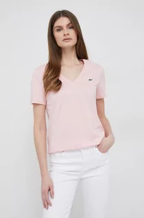 Koszulki sportowe damskie - Lacoste t-shirt bawełniany kolor różowy - grafika 1