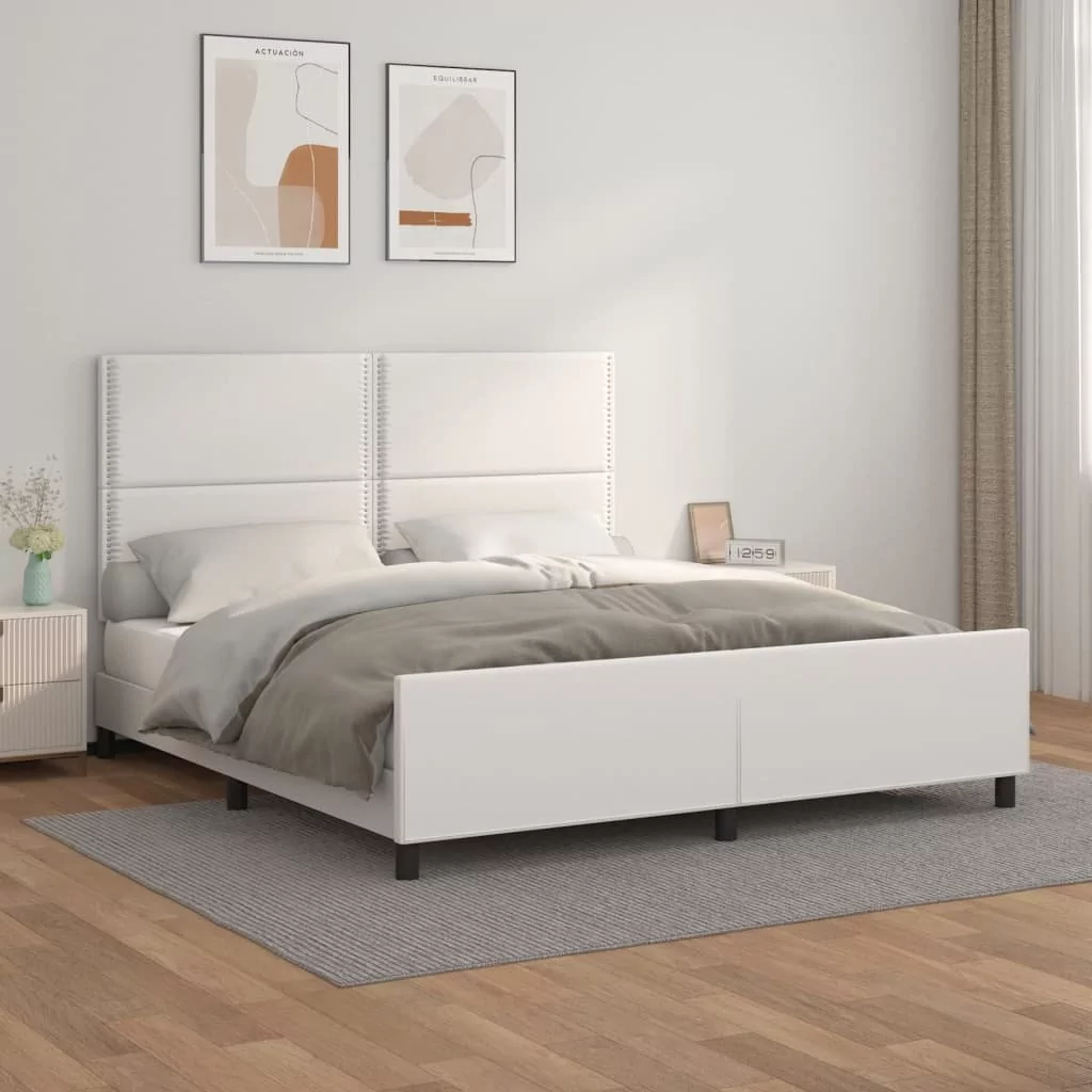 Lumarko Rama łóżka z zagłówkiem, biała, 180x200cm, obite sztuczną skórą