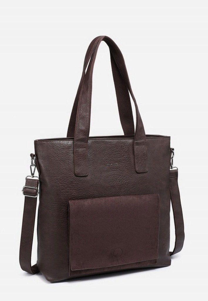 Duża Pojemna Torebka Damska Brązowa Shopper A4 LUIGISANTO Z Zamszem