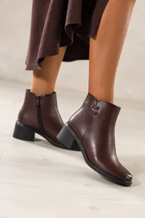 Bordowe botki damskie Sergio Leone na szerokim klocku ozdobne paski z nitami YG74724 - Botki damskie - miniaturka - grafika 1