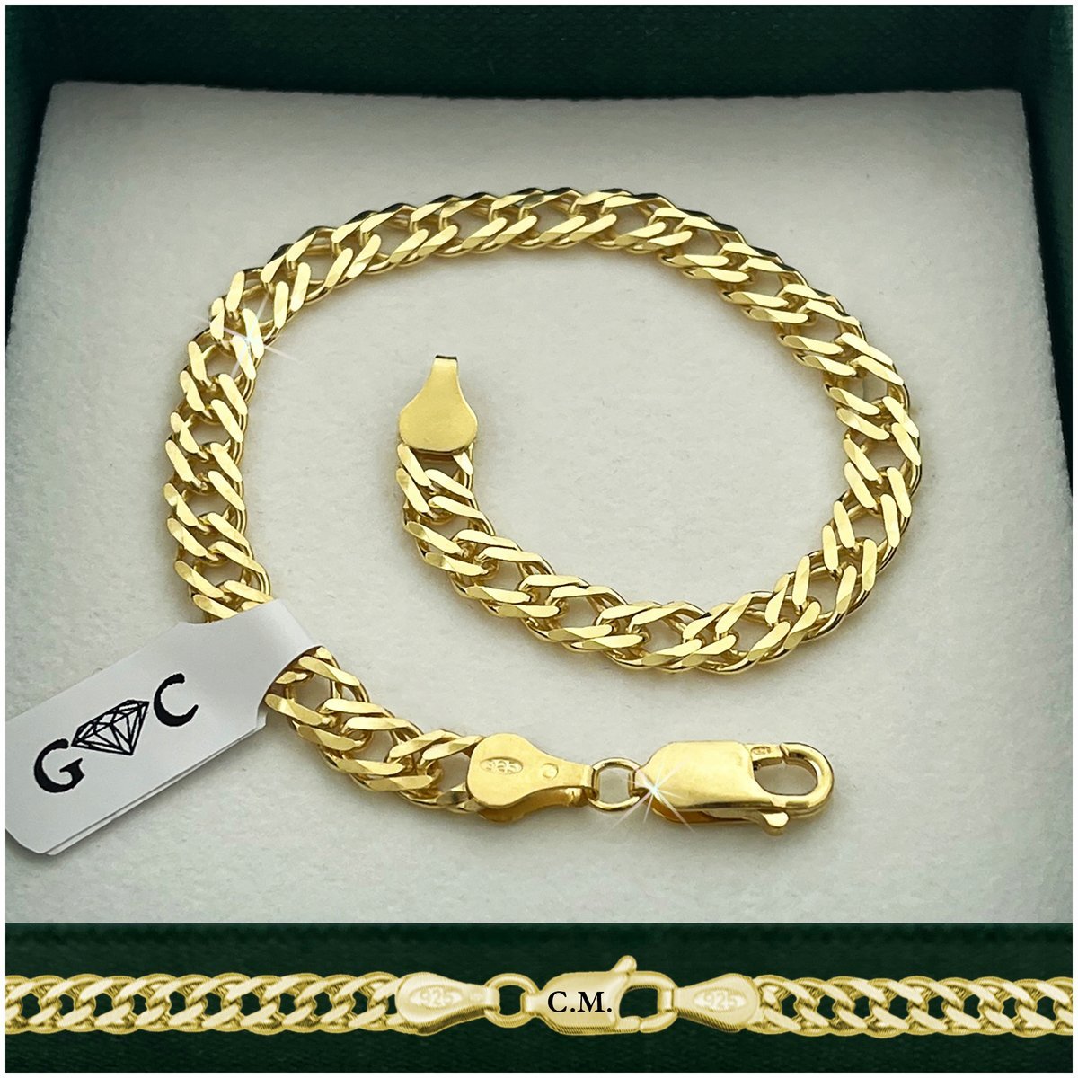 BRANSOLETKA ZŁOTA MĘSKA 925/585 SREBRO ROMBO 20cm/5,5mm GRUBA + GRAWER