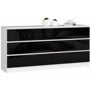 KOMODA K 160 cm 6 SZUFLAD BIAŁA / CZARNY POŁYSK - Komody - miniaturka - grafika 1