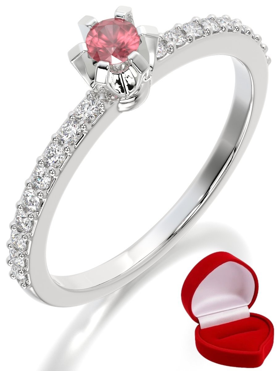 ZŁOTY PIERŚCIONEK ZARĘCZYNOWY 585 14k RUBIN 0,09 ct BIAŁE ZŁOTO R19