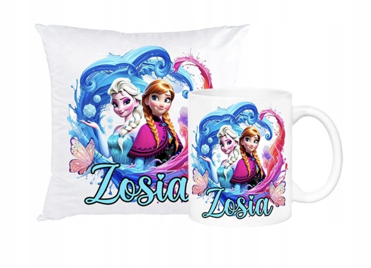 ZESTAW PODUSZKA + KUBEK Prezent ELSA ANNA KRAINA LODU FROZEN + IMIĘ 13