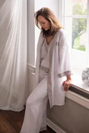Szlafroki damskie - Muślinowe kimono biało-beżowe - miniaturka - grafika 1