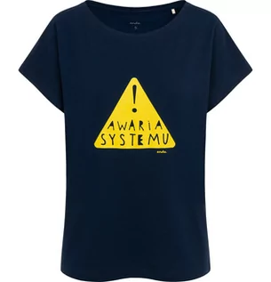 Koszulki i topy damskie - T-shirt damski z napisem awaria systemu, granatowy - grafika 1