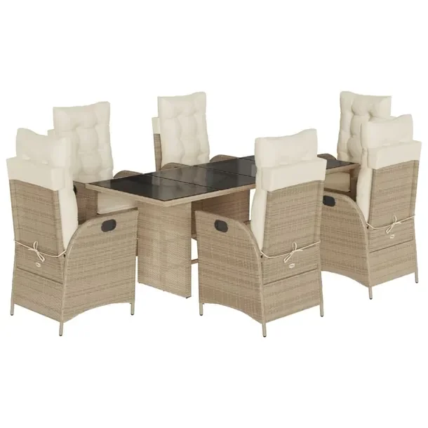 Zestaw Mebli Ogrodowych Rattan PE 190x80x74 + 6 Krzeseł 57x61x93/beżowy