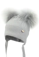 Czapki dla dzieci - Czapka niemowlęca na zimę KIERAN z dwoma pomponami szary - miniaturka - grafika 1
