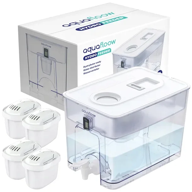 Dyspenser do wody AquaFloow 9,5l XL – 4x filtr / duży dzbanek filtrujący