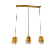 Lampy sufitowe - QAZQA Lampa wisząca złota z bursztynowym szkłem 23 cm podłużna 3-punktowa - Kevin - miniaturka - grafika 1