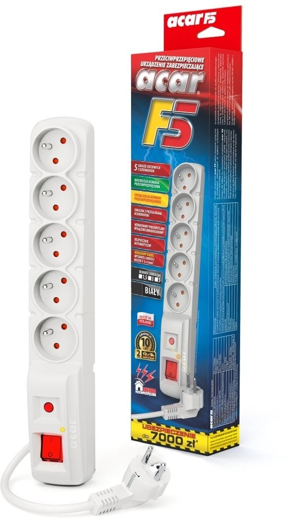 Listwa zasilająca Acar Listwa surge protector F5 3m biały