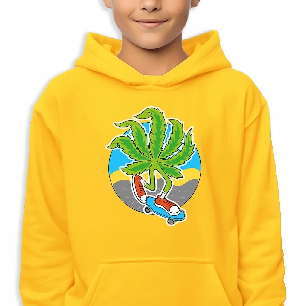 Bluza Dziecięca Z Kapturem Żółta Skate Weed Wiele Wzorów -128 Cm (7-8)