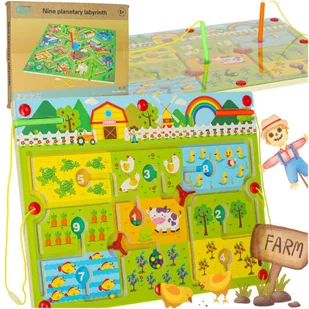 Gra labirynt magnetyczna planszowa drewniana do podróży farma 2 graczy - gra - Gry planszowe - miniaturka - grafika 1