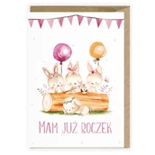 Kartki okolicznościowe i zaproszenia - Cardie Cardie Kartka urodzinowa Roczek Zajączki K114 448558 - miniaturka - grafika 1