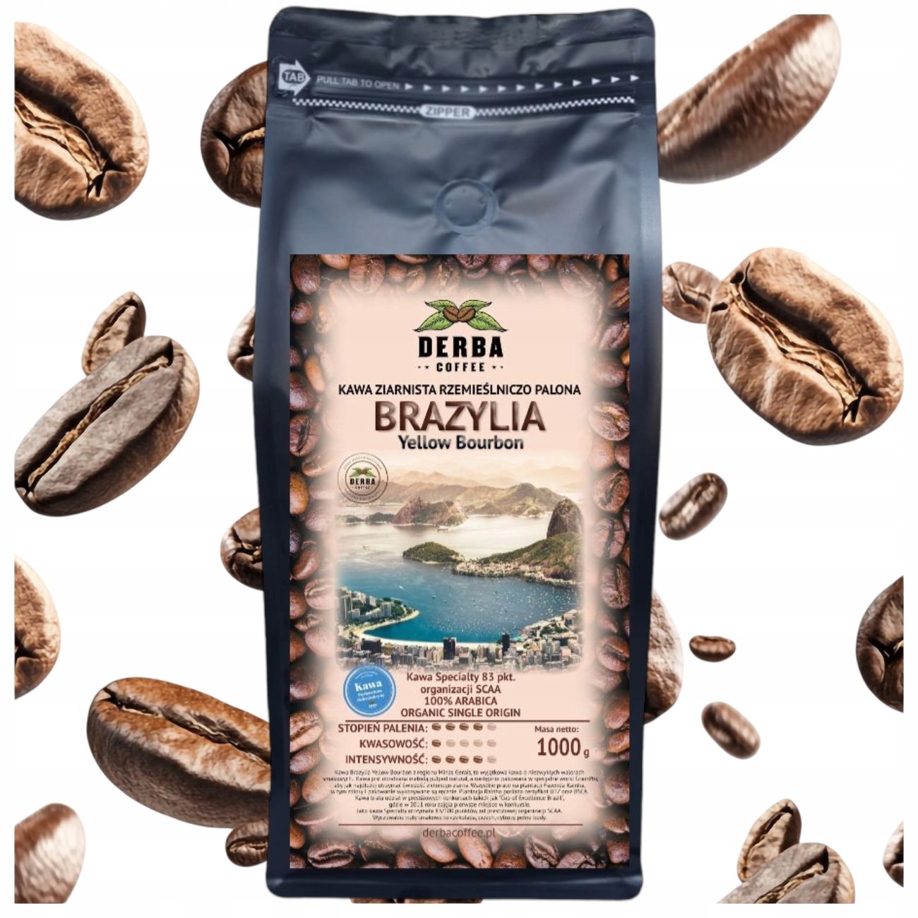 Kawa Brazylia Yellow Bourbon ziarnista 1kg Niskodrażniąca Specialty