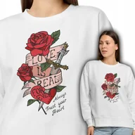 Bluzy damskie - Modna Damska Bluza Biała Love Is Real Wzory - S - miniaturka - grafika 1