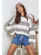 Swetry damskie - So Cachemire Sweter "Bech" w kolorze szarobrązowo-białym - miniaturka - grafika 1