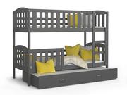 Łóżka dla dzieci i młodzieży - Łóżko piętrowe 200x90 szare KUBUŚ 3-osobowe - miniaturka - grafika 1