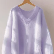 Swetry damskie - TEMU Sweter damski z dekoltem w serek - Miękkie musztardowe ciało, przytulny luźne dopasowanie na jesienne i mrozy dni. Elegancka warstwowa bluzka do - miniaturka - grafika 1