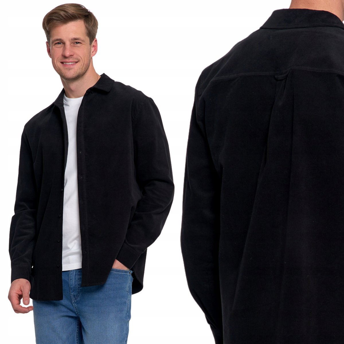 STYLOWA GŁADKA KOSZULA MĘSKA SZTRUKSOWA 100% BAWEŁNA DŁUGI RĘKAW MORAJ 2XL BLACK