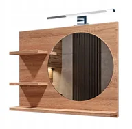 Lustra - Lustro łazienkowe okrągłe dąb sonoma, z półkami, lewe + LED - miniaturka - grafika 1