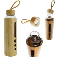 Shakery i bidony sportowe - BIDON BUTELKA SZKLANA EKO SZCZELNA NA WODĘ NAPÓJ BAMBUSOWE ETUI 550 ml - miniaturka - grafika 1