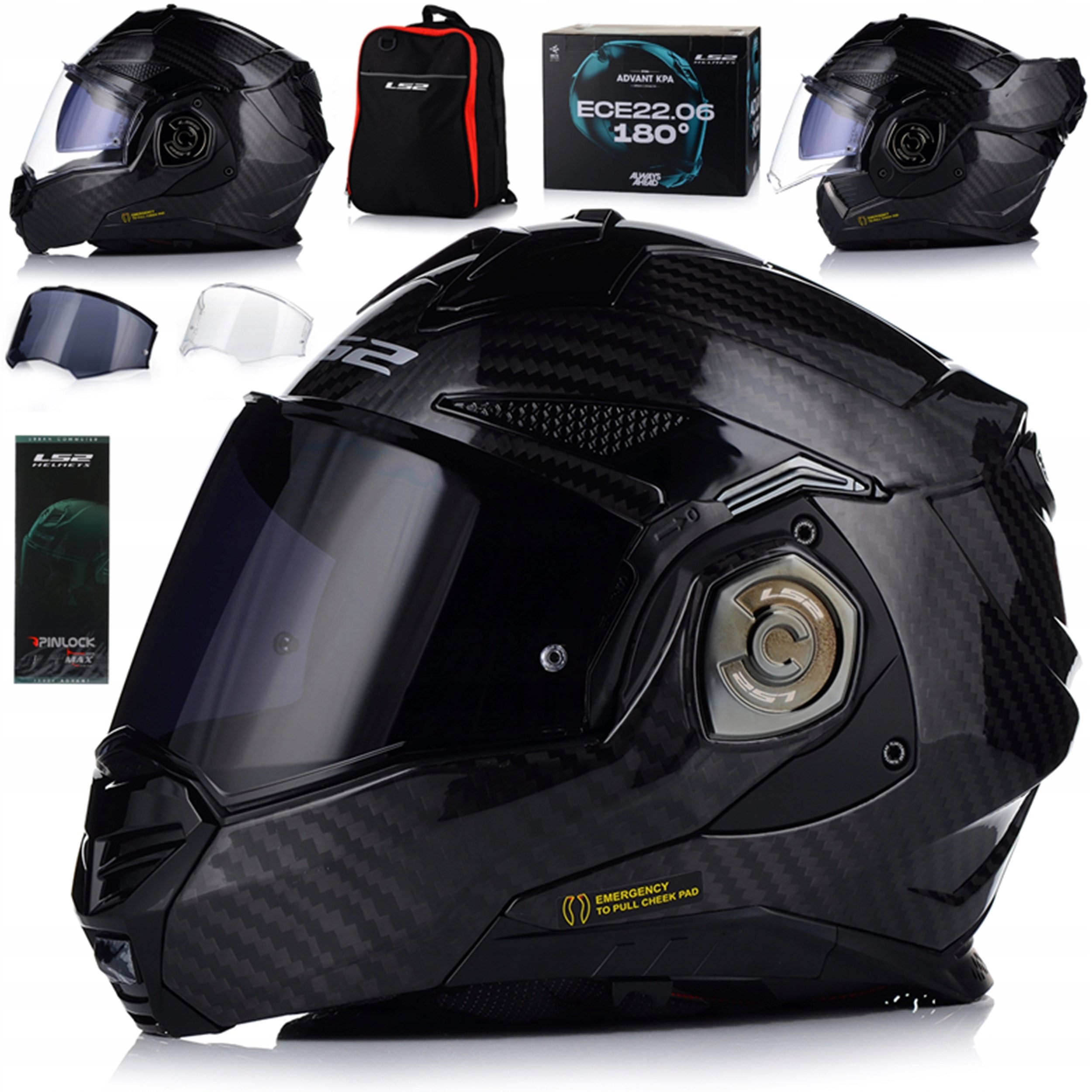Kask Motocyklowy LS2 FF901 Advant X Carbon Szczękowy Pinlock Plecak