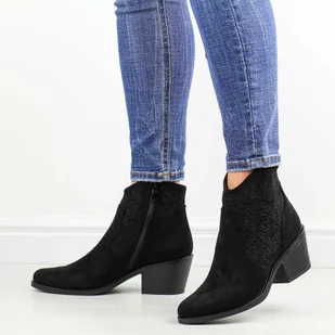 Czarne jesienne botki damskie, kowbojki S.Barski 944 - S.BARSKI - Botki damskie - miniaturka - grafika 1