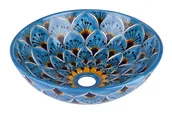 Umywalki - Meksykańska ceramiczna umywalka Azura Chico – okrągła umywalka łazienkowa nablatowa 36 x 13 cm Ręcznie wykonana umywalka z motywami Talavera - miniaturka - grafika 1
