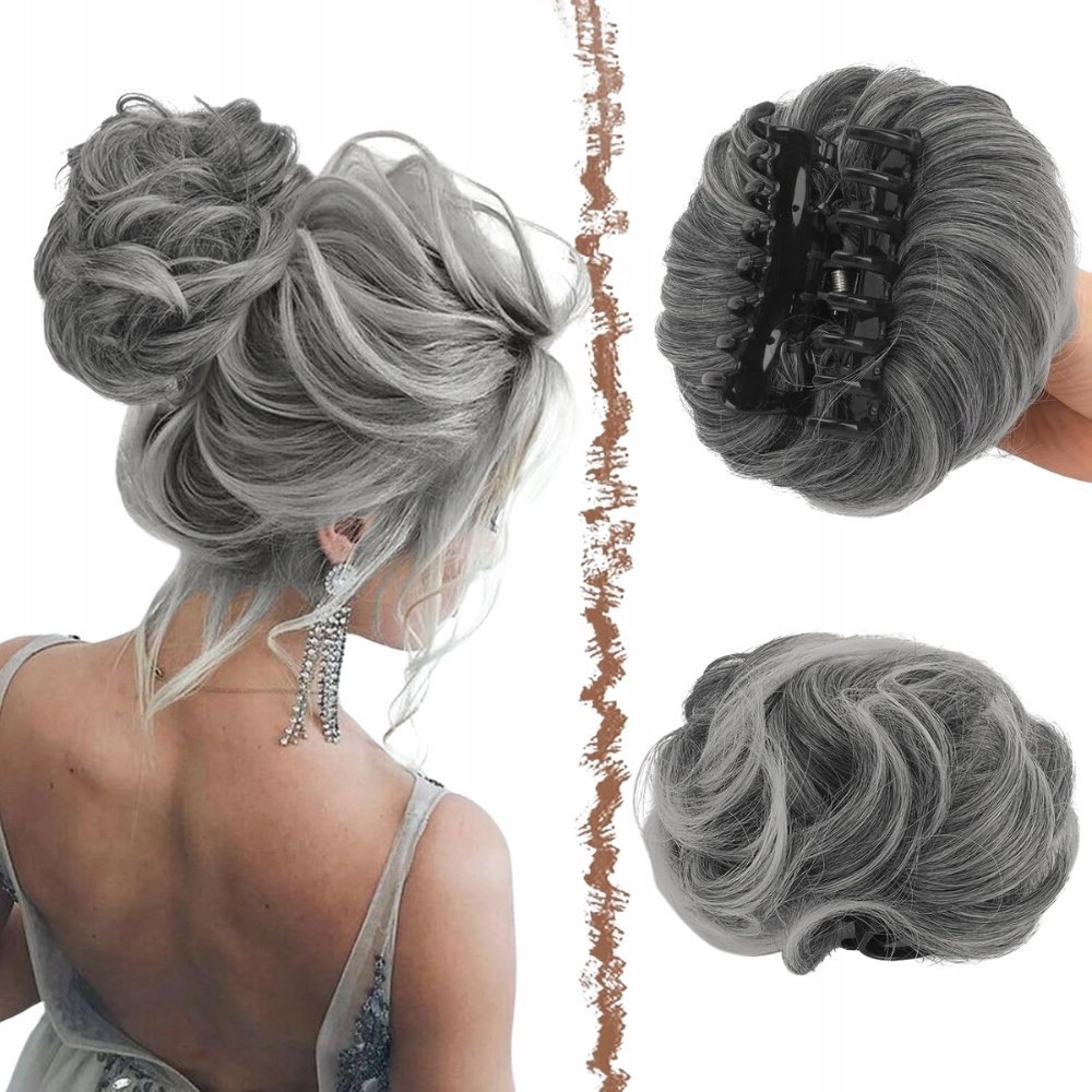 FESHFEN Spinka do Messy Bun - Kok z Klipsem, Siwy