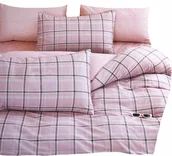 Pościel - KOMPLET POŚCIELI 160X200 POŚCIEL BAWEŁNA SATYNOWA 2x POSZEWKI 70X80 KRATA - miniaturka - grafika 1