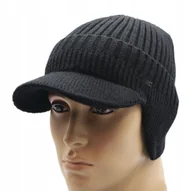Czapki damskie - CZAPKA zimowa z daszkiem i nausznikami sportowa CZARNA Pako Jeans - miniaturka - grafika 1