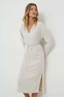 Sukienki - Calvin Klein sukienka kolor beżowy midi oversize - miniaturka - grafika 1