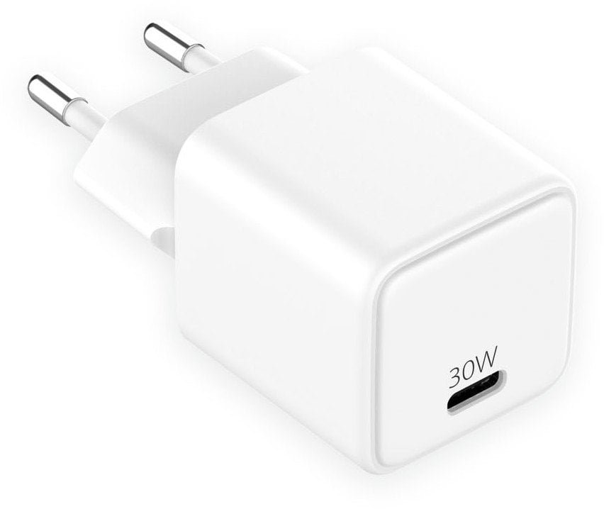 USB-C GaN Power Adapter 30W, QC 3.0 & PD, for all iPhone, iPad and other USB-C devices, variable charging power max. 30W, white 28260