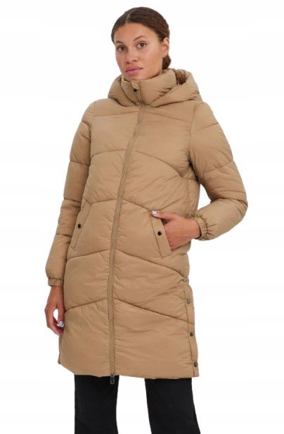 VERO MODA BEŻOWY PIKOWANY PŁASZCZ Z KAPTUREM I ZAMKIEM M JZA