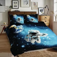Pościel - Granatowa pościel 220x200 z astronautą kosmos Universal 07 bawełniana Matex - miniaturka - grafika 1