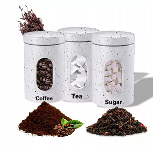 Zestaw 3 Pojemników Kawa Herbata Cukier Biały - Herbata - miniaturka - grafika 1